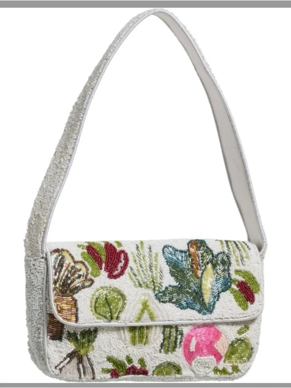 Embroidered Garden Motif Shoulder Bag - White/Multicolor